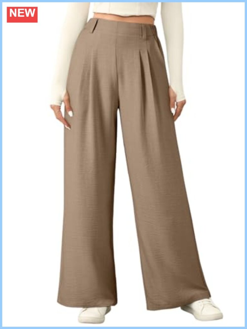 Women's High Waisted Wide Leg Palazzo Pants with Pockets Business Casual Elastic